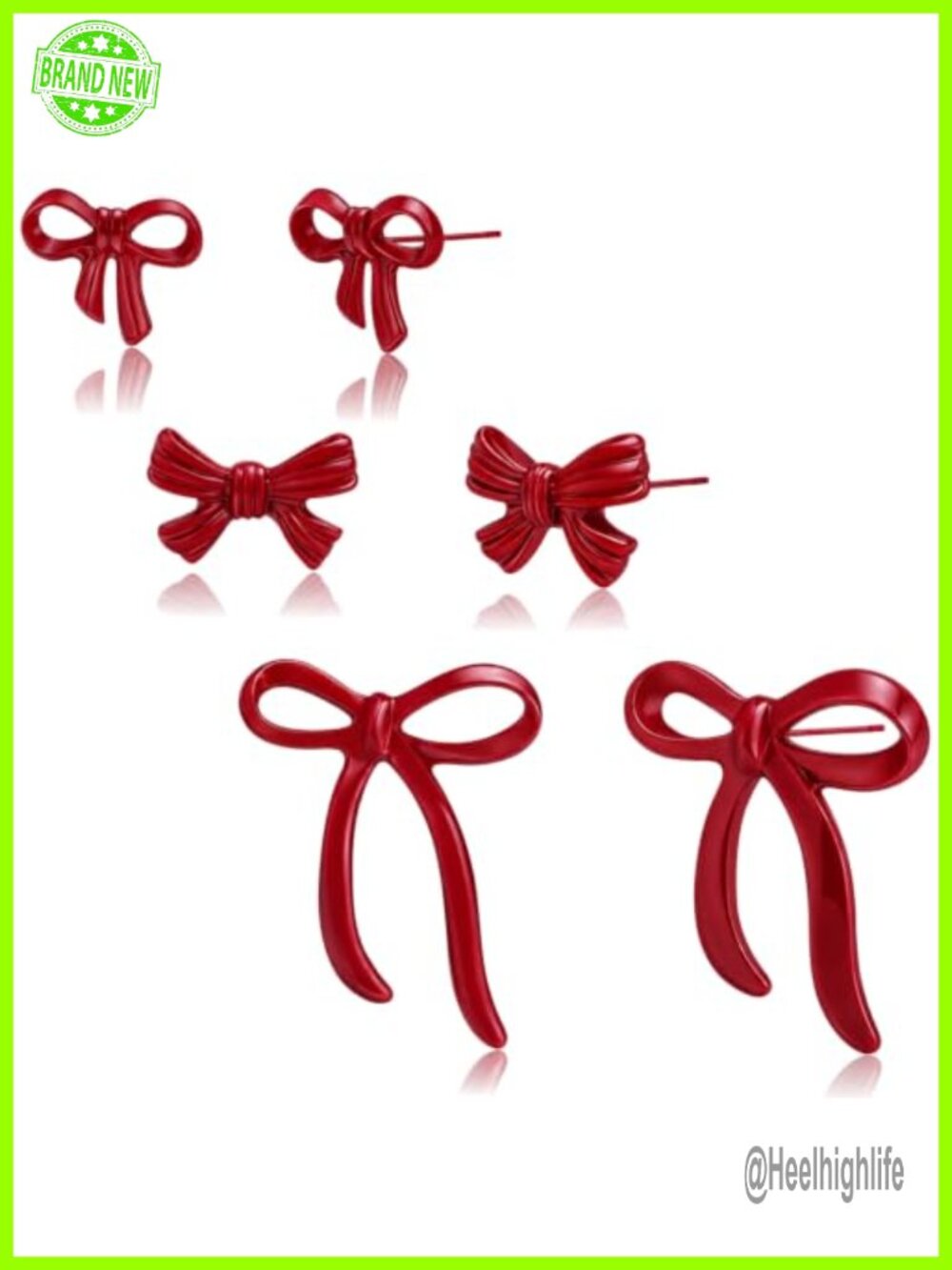 Bow Stud Earrings Set 3 Pairs Alloy Push Back Christmas Gift